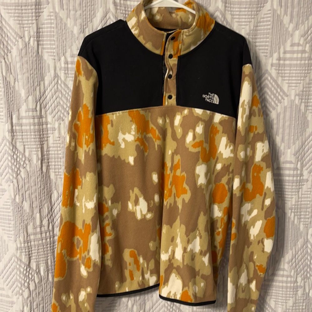 Men’s the north face large crew button up sweatshirt orange white black tan